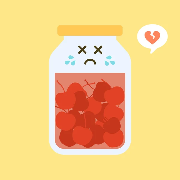 Kawaii Cute Cherry Jar Canned Fruits Tinned Goods Product Stuff — Stock Vector