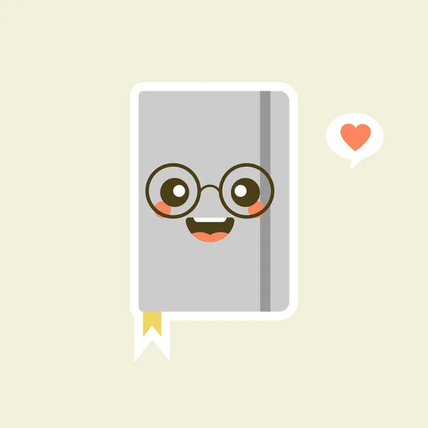 Personagem Livro Bonito Kawaii Caderno Com Emoções Personagem Desenho Animado — Vetor de Stock