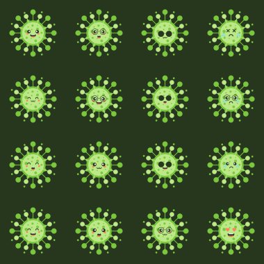 Yüz ifadesi olan Corona Virüsü karakteri. Renkli arka planda Coronavirus virüsü. 2019-NCoV. Çin 'de zatürree salgınına neden olan virüs. Bilim ve tıp için vektör illüstrasyonu