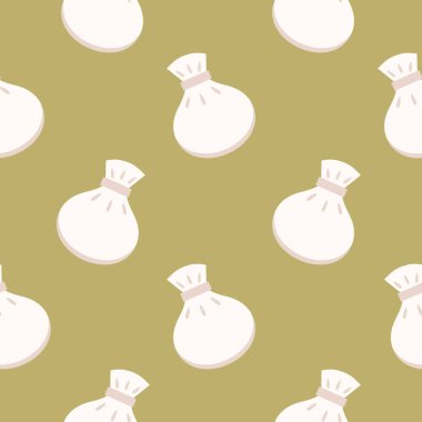 Dim Sum kusursuz desen. Etli börek. Nikuman. Yiyecekler. Khinkali, Manty, pelmeni, Gedza. Ulusal mutfak. Farklı ulusların yemekleri. Kusursuz vektör deseni. İzole edilmiş beyaz arkaplan.