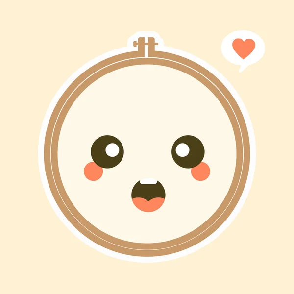 Schattig Kawaii Borduurwerk Hoop Vector Art Illustratie Bruin Houten Hoepel — Stockvector