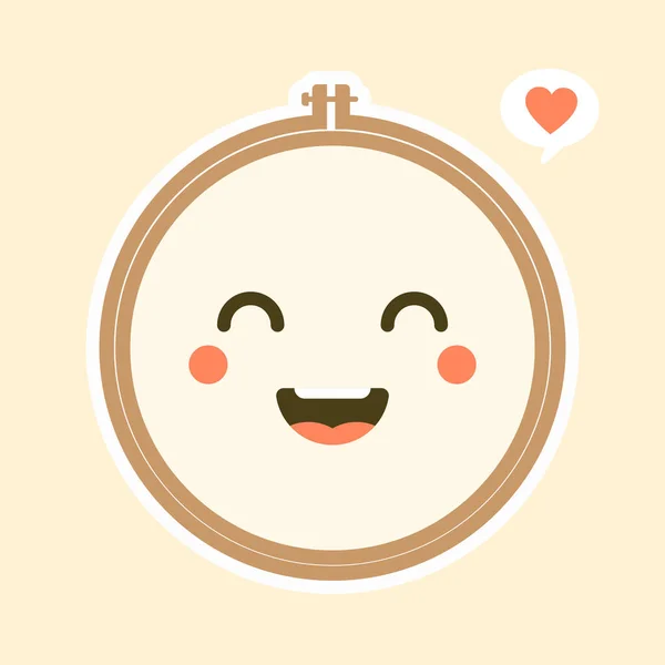 Χαριτωμένο Και Kawaii Κεντήματα Hoop Vector Art Εικονογράφηση Καφέ Ξύλινο — Διανυσματικό Αρχείο