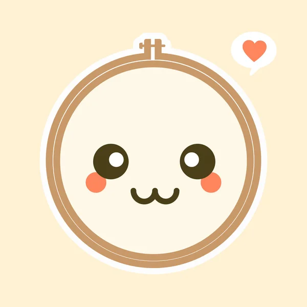 Χαριτωμένο Και Kawaii Κεντήματα Hoop Vector Art Εικονογράφηση Καφέ Ξύλινο — Διανυσματικό Αρχείο