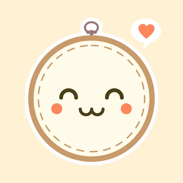 Χαριτωμένο Και Kawaii Κεντήματα Hoop Vector Art Εικονογράφηση Καφέ Ξύλινο — Διανυσματικό Αρχείο