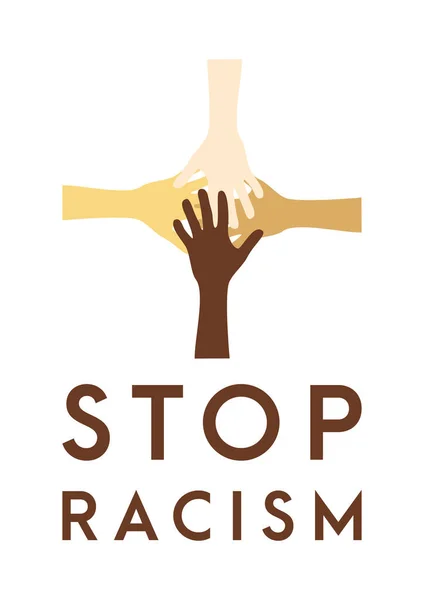 Stop Racisme Icoon Motivatieposter Tegen Racisme Discriminatie Vele Handen Van — Stockvector