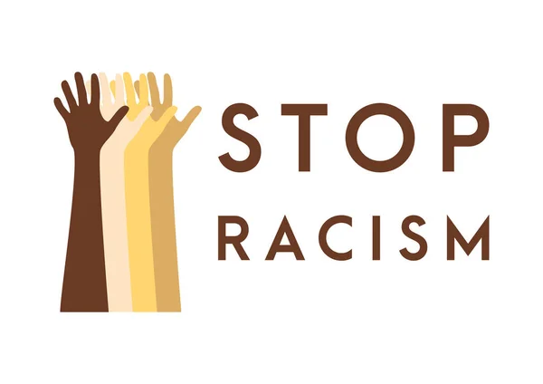 Powstrzymaj Ikonę Rasizmu Plakat Motywacyjny Przeciwko Rasizmowi Dyskryminacji Wiele Rąk — Wektor stockowy