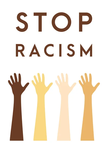 Stop Racisme Icoon Motivatieposter Tegen Racisme Discriminatie Vele Handen Van — Stockvector