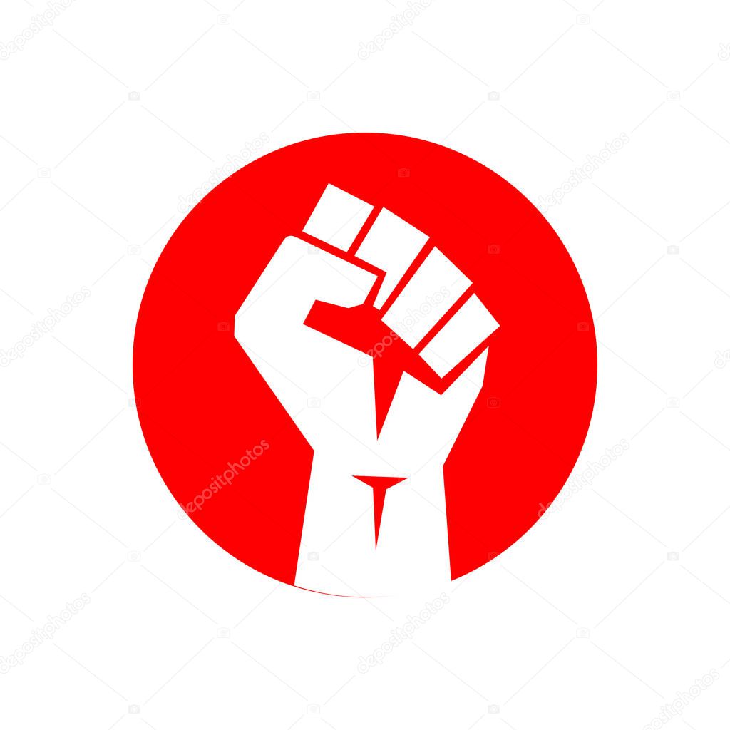 Raised fist logo. Raised black fist vecor icon. Victory, rebel symbol in protest or riot gesture symbol.