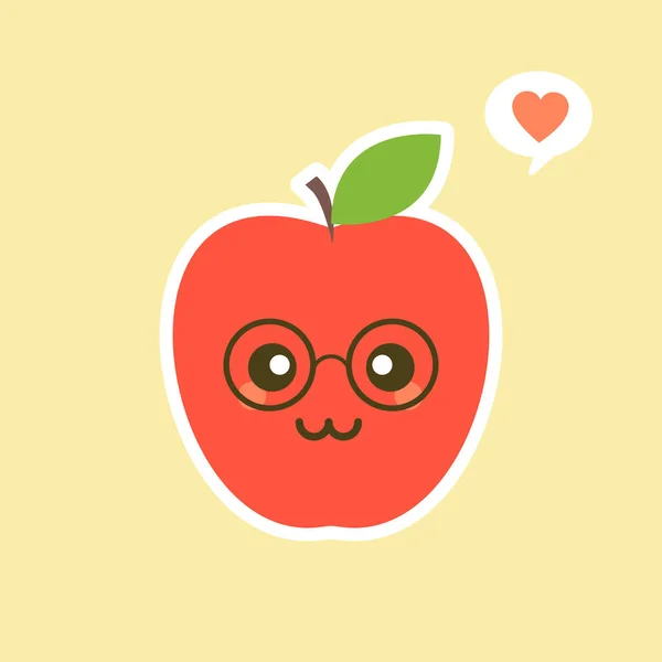 新鲜的苹果人物设计插图 水果性格系列 一个有趣而微笑的苹果性格的矢量图解 — 图库矢量图片