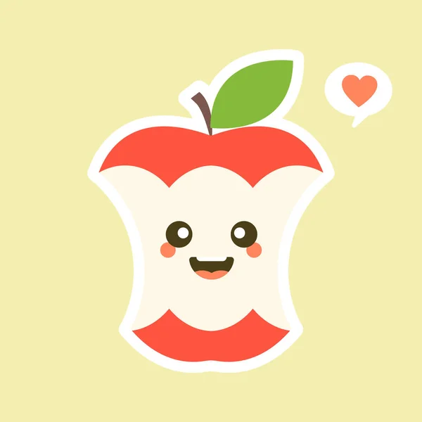 被咬的苹果人物设计的插图 水果性格系列 一个有趣而微笑的苹果性格的矢量图解 — 图库矢量图片