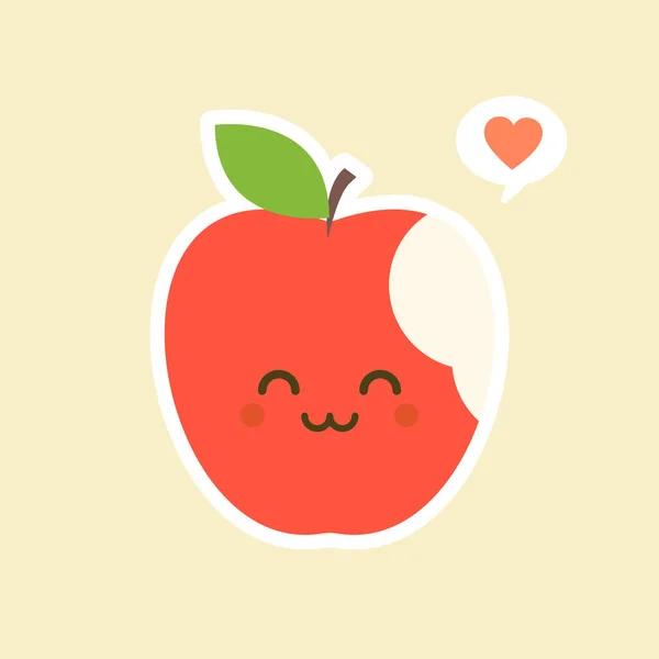 Isırılmış Elma Karakterleri Çizimler Tasarlarlar Meyve Özellikleri Koleksiyonu Komik Gülümseyen — Stok Vektör