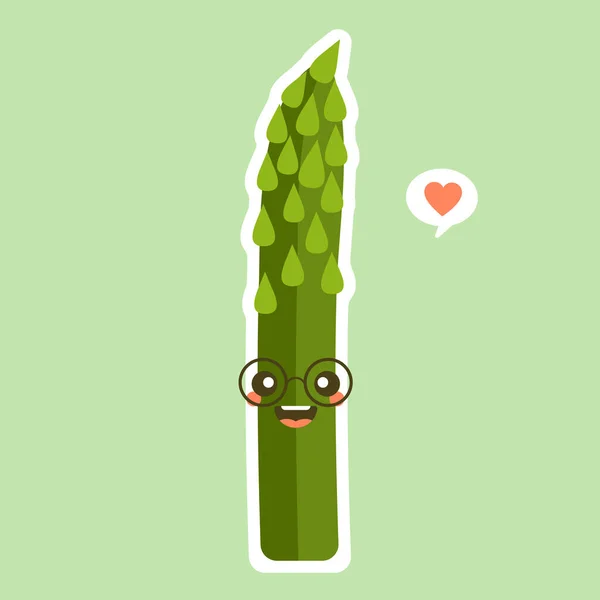 Carino Asparagi Personaggio Cartone Animato Mascotte Vegetale Sano Cibo Concetto — Vettoriale Stock