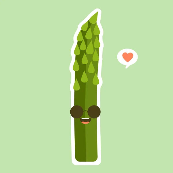 Carino Asparagi Personaggio Cartone Animato Mascotte Vegetale Sano Cibo Concetto — Vettoriale Stock