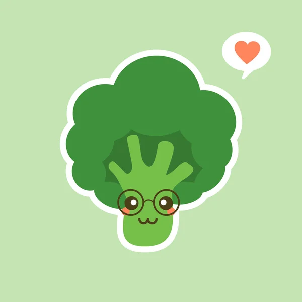 Vector Grappige Cartoon Leuke Groene Glimlach Broccoli Karakter Geïsoleerd Kleur — Stockvector