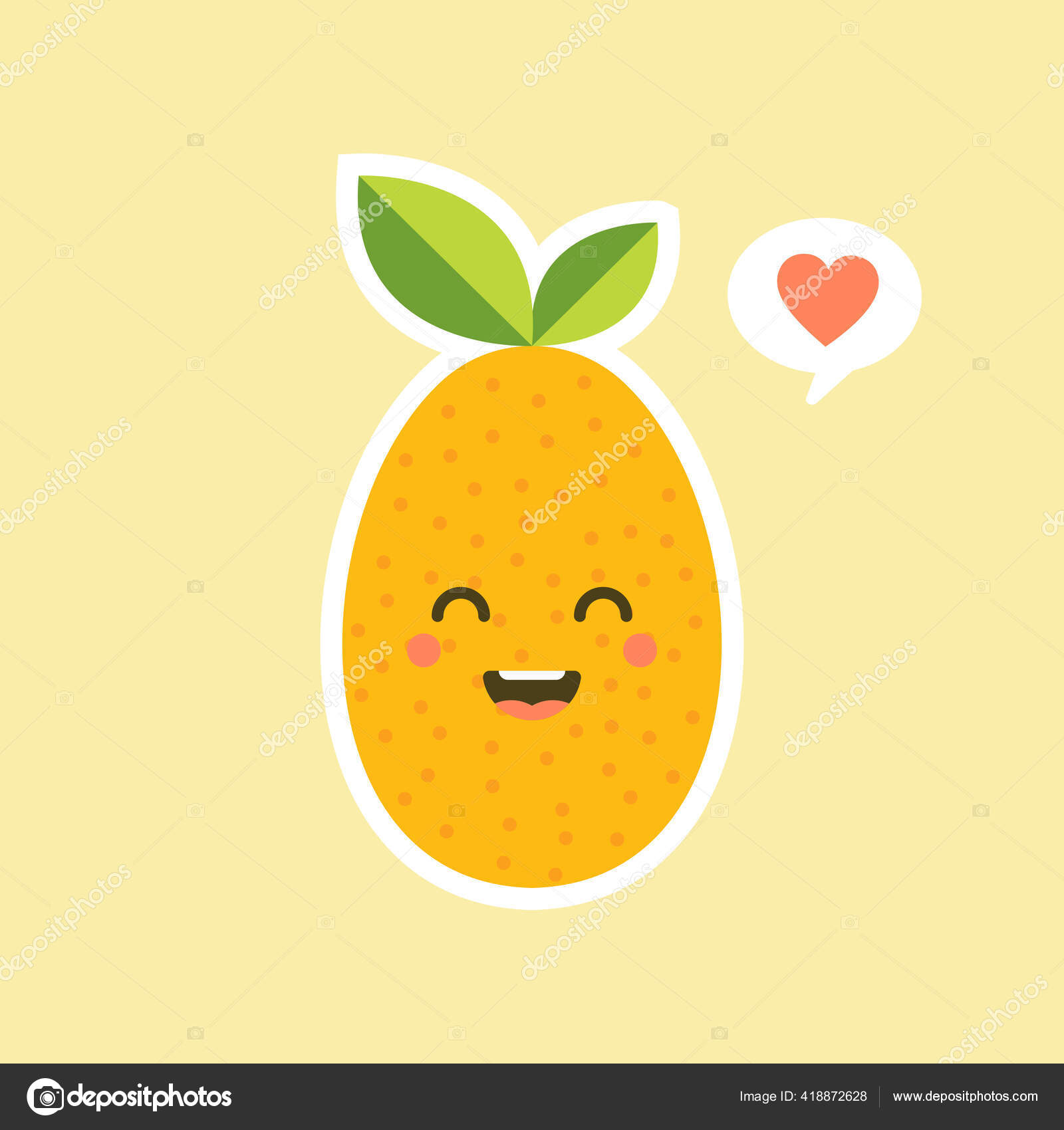 Conjunto de frutas kawaii dos desenhos animados isolado