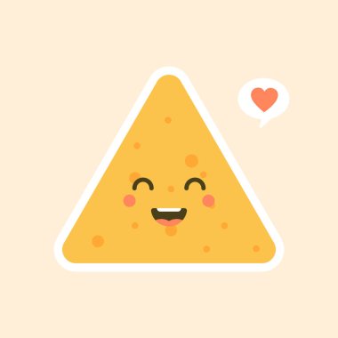 Şirin ve kawaii çizgi filmi Happy Tortilla Chip Karakteri. Nachos karakter Vektör İllüstrasyonu