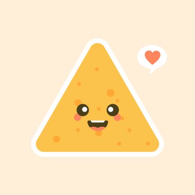 Şirin ve kawaii çizgi filmi Happy Tortilla Chip Karakteri. Nachos karakter Vektör İllüstrasyonu
