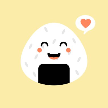 Vektör çizimi. Onigiri şirin ve kawaii karakter logosu tasarımı. Japon pirinç topu.
