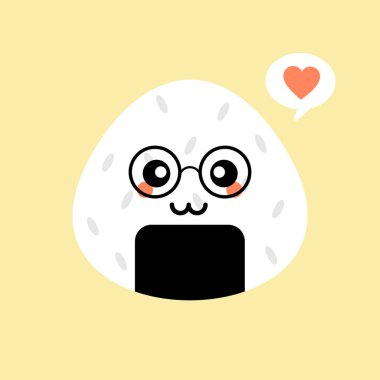 Vektör çizimi. Onigiri şirin ve kawaii karakter logosu tasarımı. Japon pirinç topu.