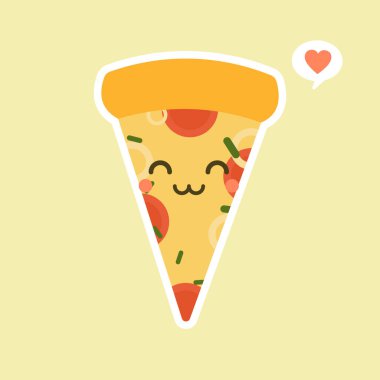 Komik pizza dilimi. Renkli arka planda izole edilmiş şirin pizza karakteri seti. Fast food karakterleri. Menüde, dükkanda, barda, kartta ya da çıkartmalarda kullanılabilir. Düzenlemesi kolay.