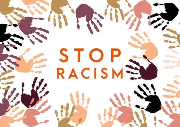 Stop Racisme Icoon Motivatieposter Tegen Racisme Discriminatie Veel Handafdrukken Van — Stockvector