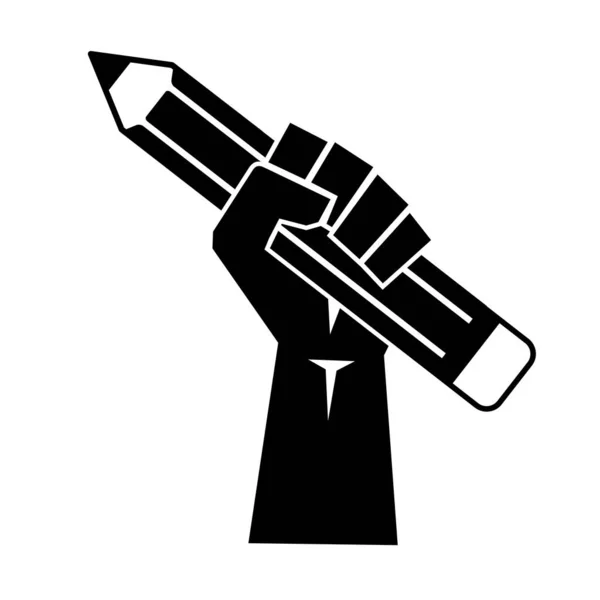 Рука Держащая Карандаш Понятие Свободы Слова Поднятым Кулаком Держащим Красный — стоковый вектор