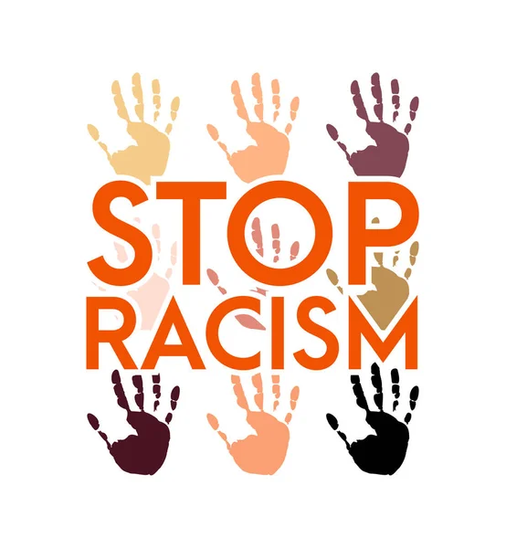 Stop Racisme Icoon Motivatieposter Tegen Racisme Discriminatie Veel Handafdrukken Van — Stockvector