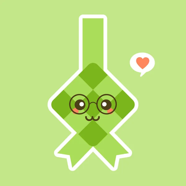 Lindo Kawaii Bola Masa Arroz Icono Ketupat Diseño Plano Aislado — Archivo Imágenes Vectoriales