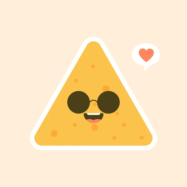 Lindo Kawaii Dibujos Animados Happy Tortilla Chip Character Nachos Carácter — Vector de stock
