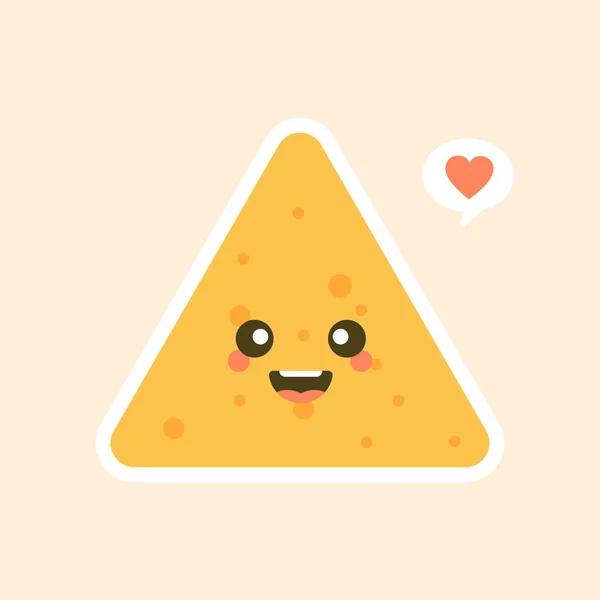 Bonito Kawaii Desenho Animado Happy Tortilla Chip Character Nachos Personagem — Vetor de Stock