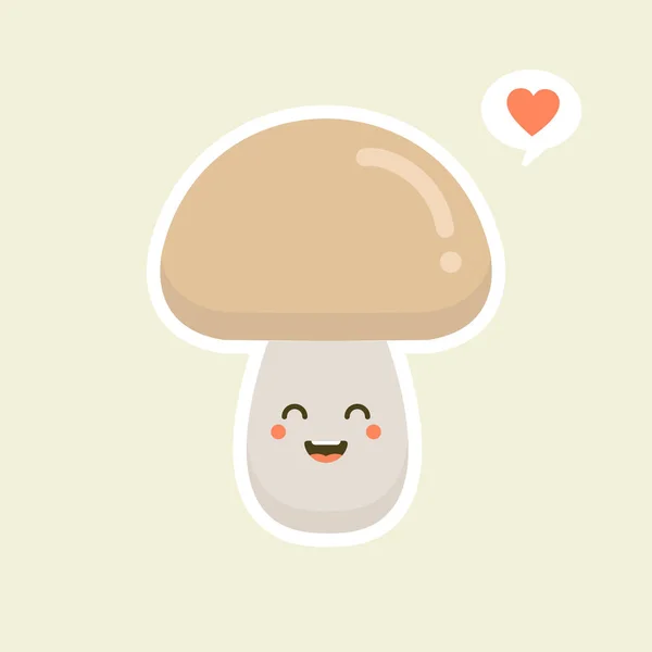 Funny Happy Cute Happy Smiling Mushroom Vector Flat Cartoon Character — Stock Vector