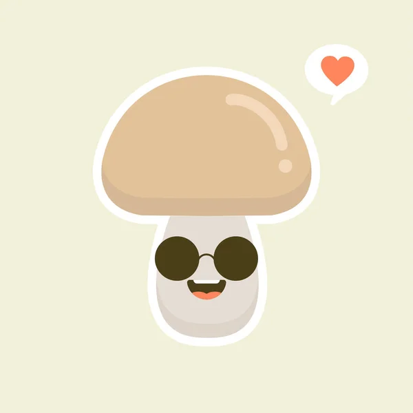 有趣的快乐可爱的快乐微笑的蘑菇 矢量平面卡通人物插图图标 在色彩背景上被隔离 蘑菇的概念 — 图库矢量图片