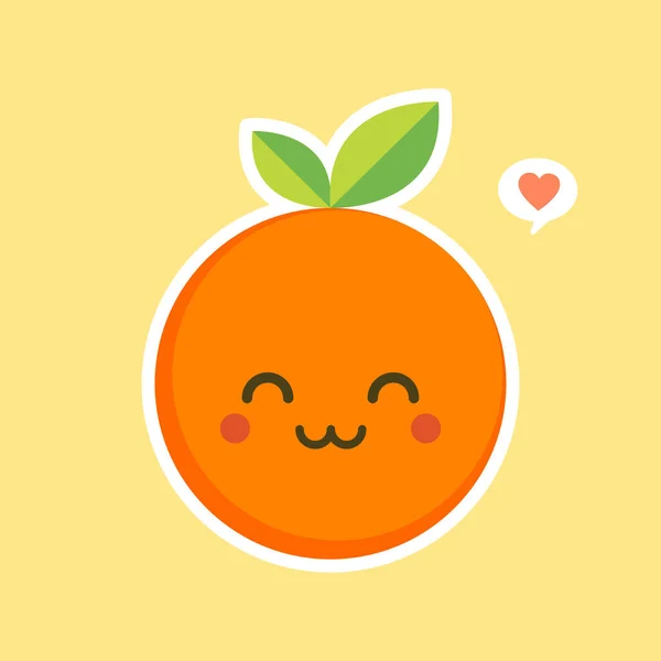 Söt Och Kawaii Tecknad Karaktär Orange Friska Glad Ekologisk Frukt — Stock vektor