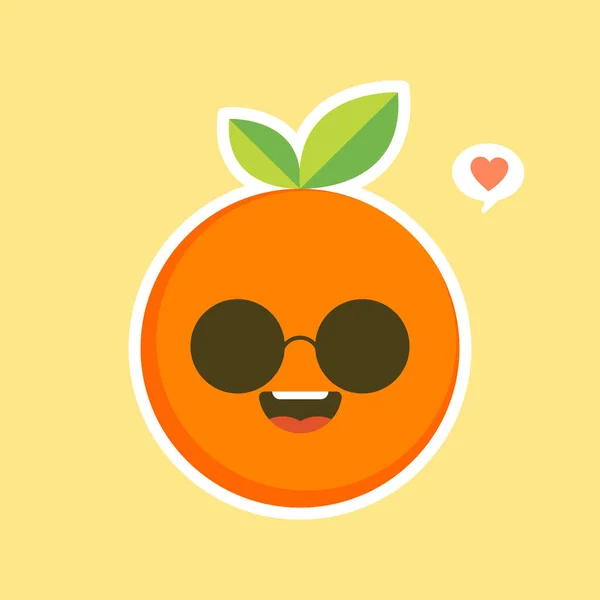 Mignon Kawaii Personnage Bande Dessinée Orange Illustration Caractère Fruits Biologiques — Image vectorielle