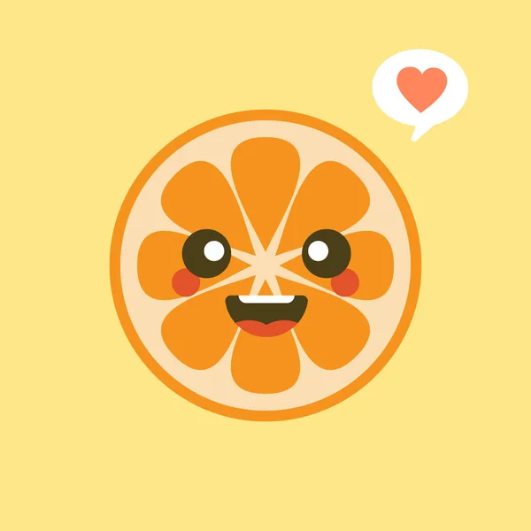 可愛くてカワイイ漫画のキャラクターオレンジ 健康的な幸せな有機フルーツキャラクターイラスト ビタミンCが多い柑橘系の果物 サワー 新鮮な感じを助ける — ストックベクタ
