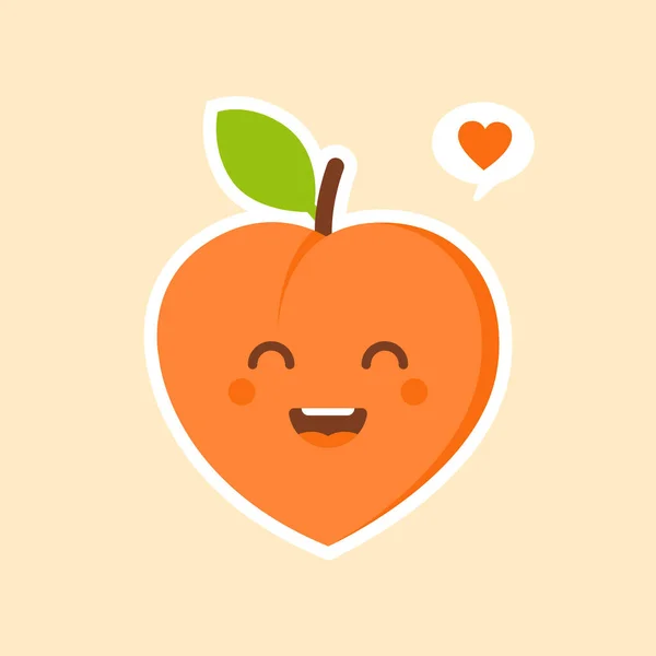 Peach Kawaii Emoticonos Ilustración Dibujos Animados Emoji Redes Sociales Melocotón — Vector de stock