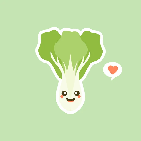 Niedlich Pak Choi Figur Cartoon Maskottchen Gemüse Gesunde Ernährung Konzept — Stockvektor