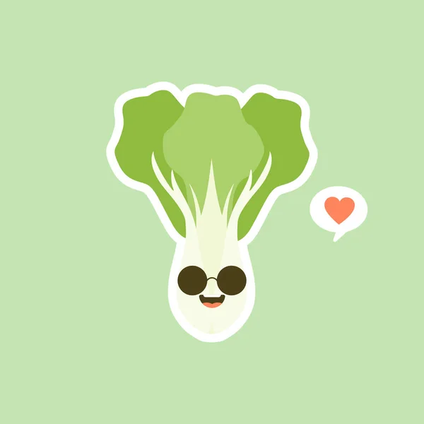 Mignon Pak Choi Personnage Dessin Animé Mascotte Légume Alimentation Saine — Image vectorielle