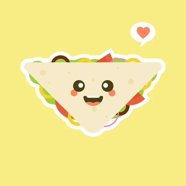 Lindo Kawaii Carácter Pan Sándwich Con Verduras Desayuno Sándwich Queso — Vector de stock