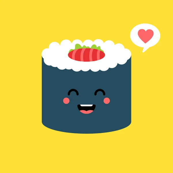 Cute Kawaii Sushi Roll Personagem Happy Sushi Roll Personagem Mascote — Vetor de Stock