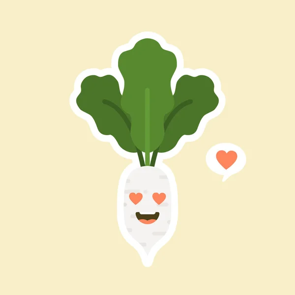 Lindo Kawaii Rábano Blanco Carácter Saludable Feliz Orgánica Vegetal Carácter — Archivo Imágenes Vectoriales