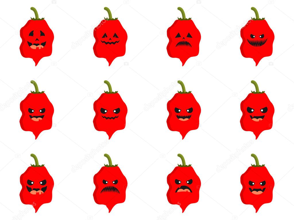 carolina reaper hottest chili pepper cartoon character with scary face. can use for mascot, perfect for logo, web, print illustration, culinary, restaurant, cuisine. carolina reaper flat design