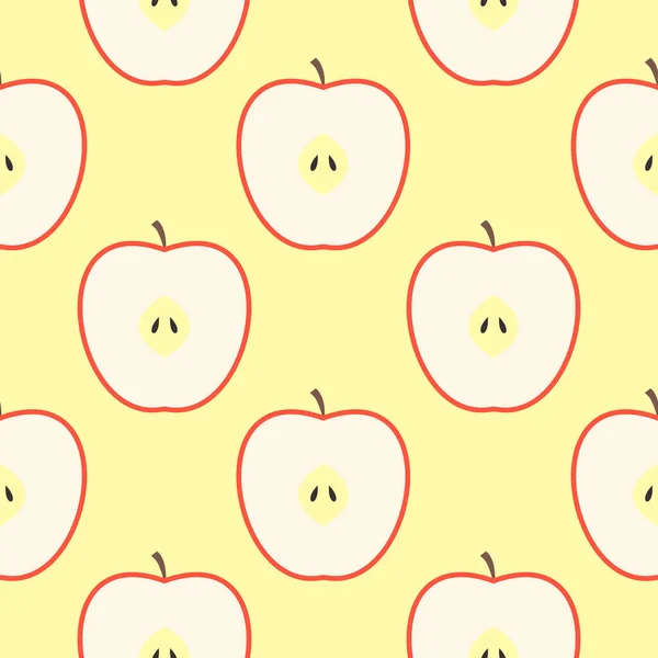Яблуко Безшовний Візерунок Скибочка Насінням Кольоровому Фоні Фрукти Червоних Яблук — стоковий вектор