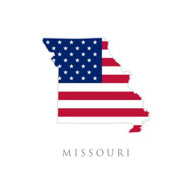 Missouri eyalet haritasının Amerikan bayrağıyla şekli. Vektör çizimi. Amerika Birleşik Devletleri Bağımsızlık Günü, milliyetçilik ve vatanseverlik için kullanılabilir. ABD bayrak tasarımı