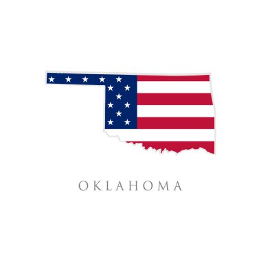 Amerikan bayrağıyla Oklahoma eyalet haritası. Vektör çizimi. Amerika Birleşik Devletleri Bağımsızlık Günü, milliyetçilik ve vatanseverlik için kullanılabilir. ABD bayrak tasarımı