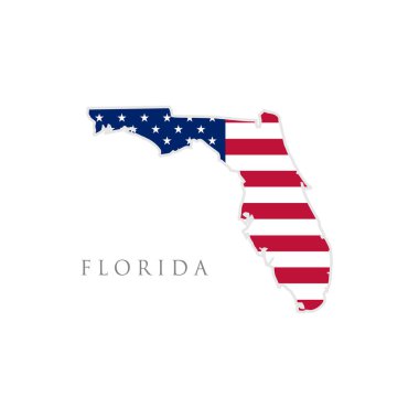 Florida eyalet haritasının Amerikan bayrağıyla şekli. Vektör çizimi. Amerika Birleşik Devletleri Bağımsızlık Günü, milliyetçilik ve vatanseverlik için kullanılabilir. ABD bayrak tasarımı