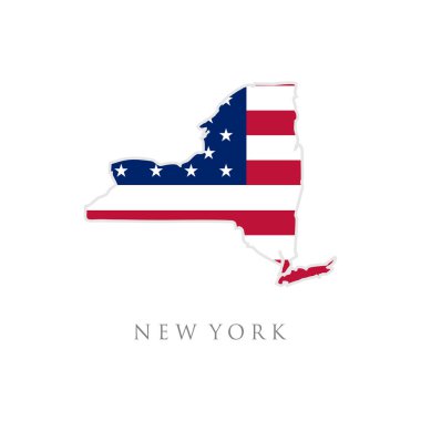 New York eyalet haritasının Amerikan bayrağıyla şekli. Vektör çizimi. Amerika Birleşik Devletleri Bağımsızlık Günü, milliyetçilik ve vatanseverlik için kullanılabilir. ABD bayrak tasarımı