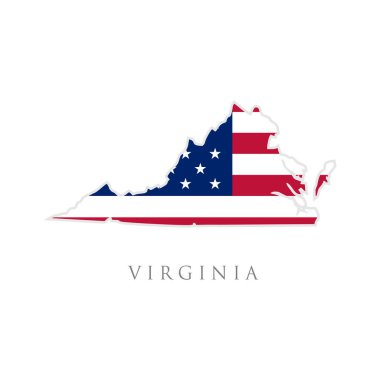 Virginia eyalet haritasının Amerikan bayrağıyla şekli. Vektör çizimi. Amerika Birleşik Devletleri Bağımsızlık Günü, milliyetçilik ve vatanseverlik için kullanılabilir. ABD bayrak tasarımı