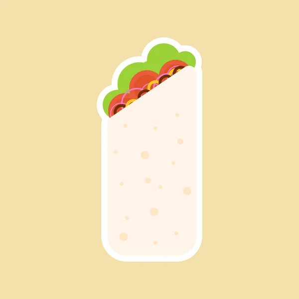 Shawarma Buritto Fast Food Cartoon Vector Chicken Vegetables Roll Meal — Stock Vector