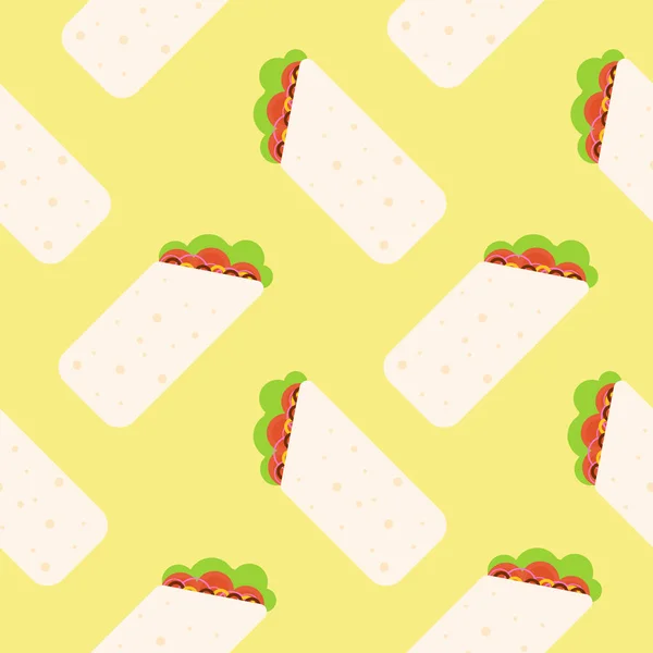 Burrito Seamless Pattern Flat Design Vector Illustration — Stock Vector